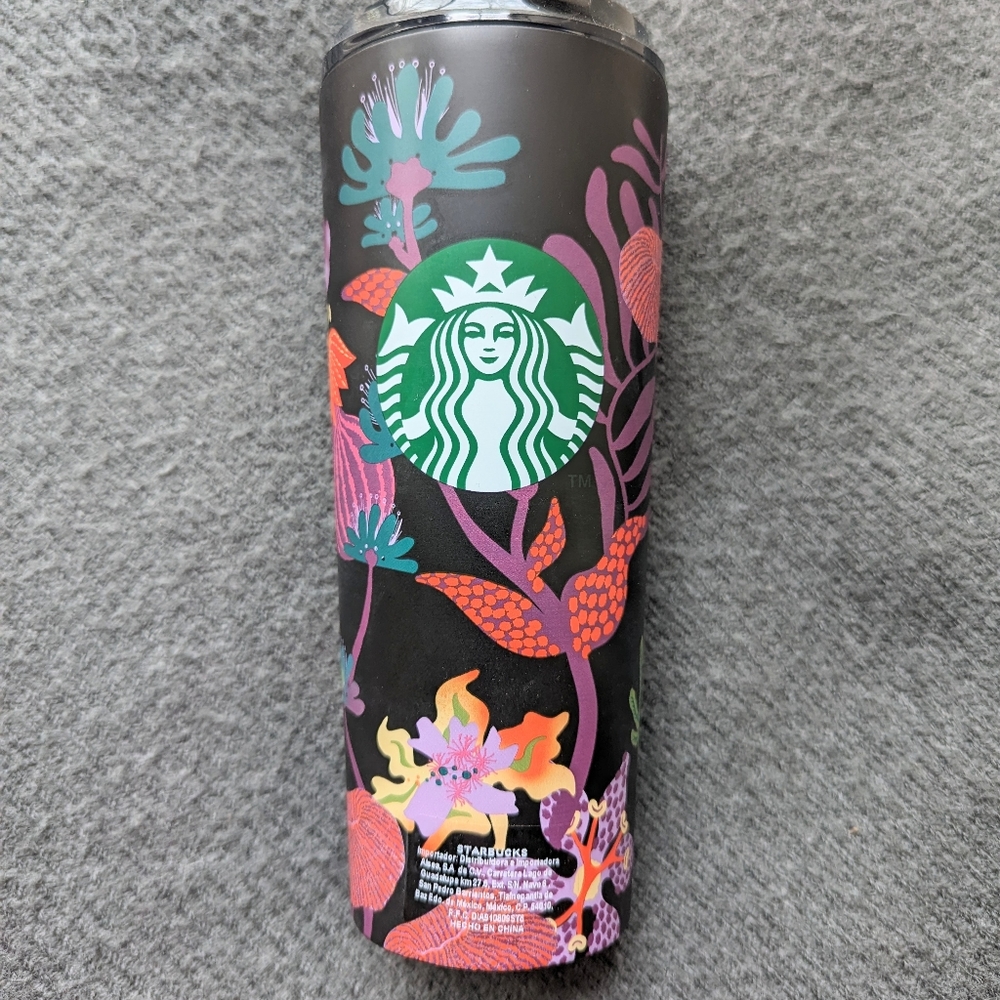 Starbucks Mexico 16oz SS black floral tumbler BNWT